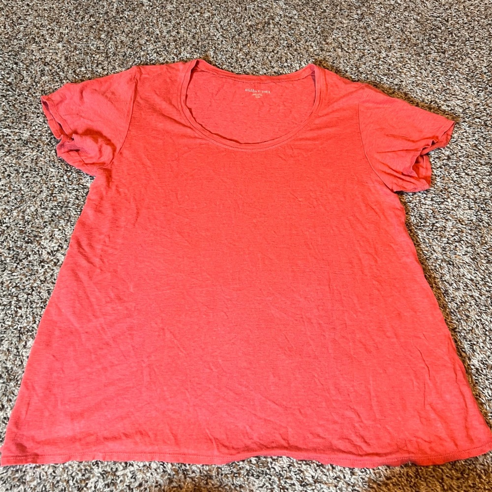 Eileen Fisher T-Shirt‎ Scoop Neck Short Sleeve Casual Top Coral Size M